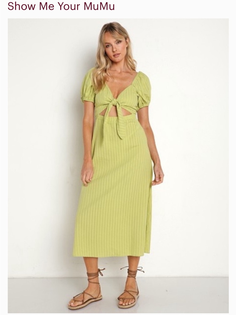 Show Me Your MuMu chartreuse tie-front midi dress